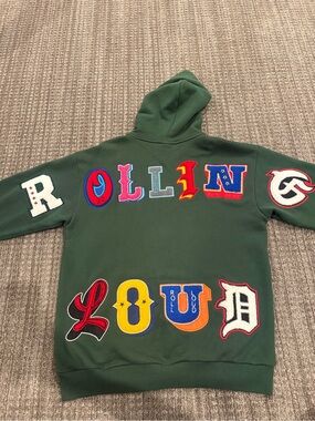 Dark Green Letter-Appliqué Hoodie and Pants SET